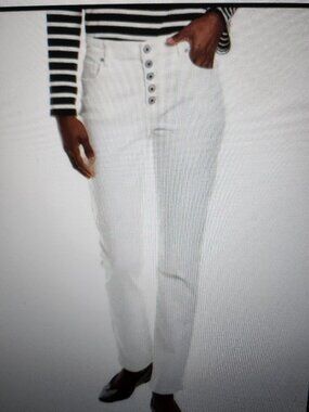 Cabi White Button Fly Jeans Size 8 Straight Leg High Rise Stretch Denim